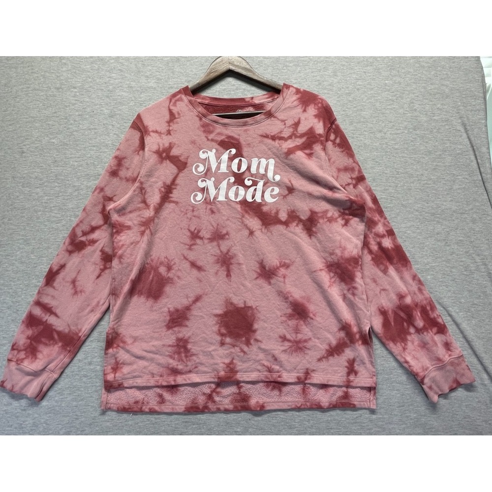 PositiviTees Sweatshirt Women Large (12/14) Pink Tie Dye Mom Mode Graphic Cotton